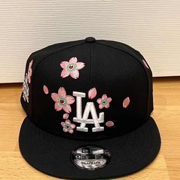 New Era Black Snapback with Pink Floral Embroidery